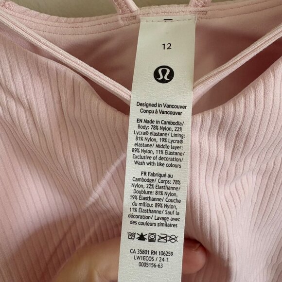 Lululemon Athletic Align Strappy Ribbed Tank Top Light Pink Women’s Size 12 - Picture 7 of 7